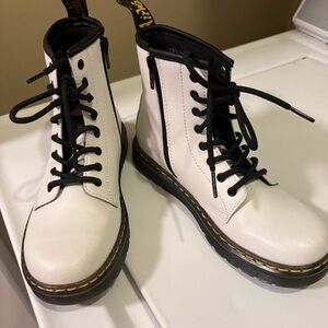 Dr. Martens Boots Kid’s Youth Size 3 White Leather Lace Up Side Zip Ankle 1460 J